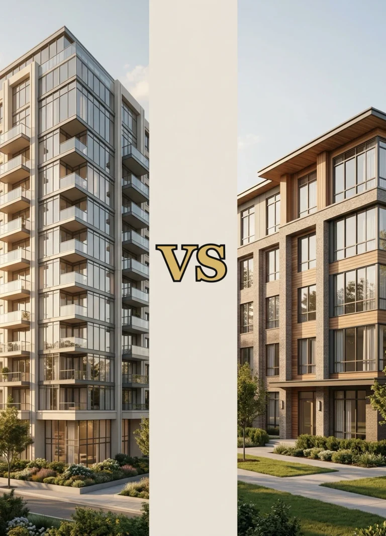 Residential development comparison — two contemporary projects shown side by side.