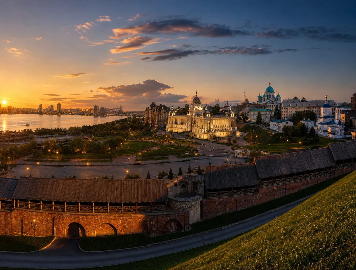 Kazan skyline in refined evening light